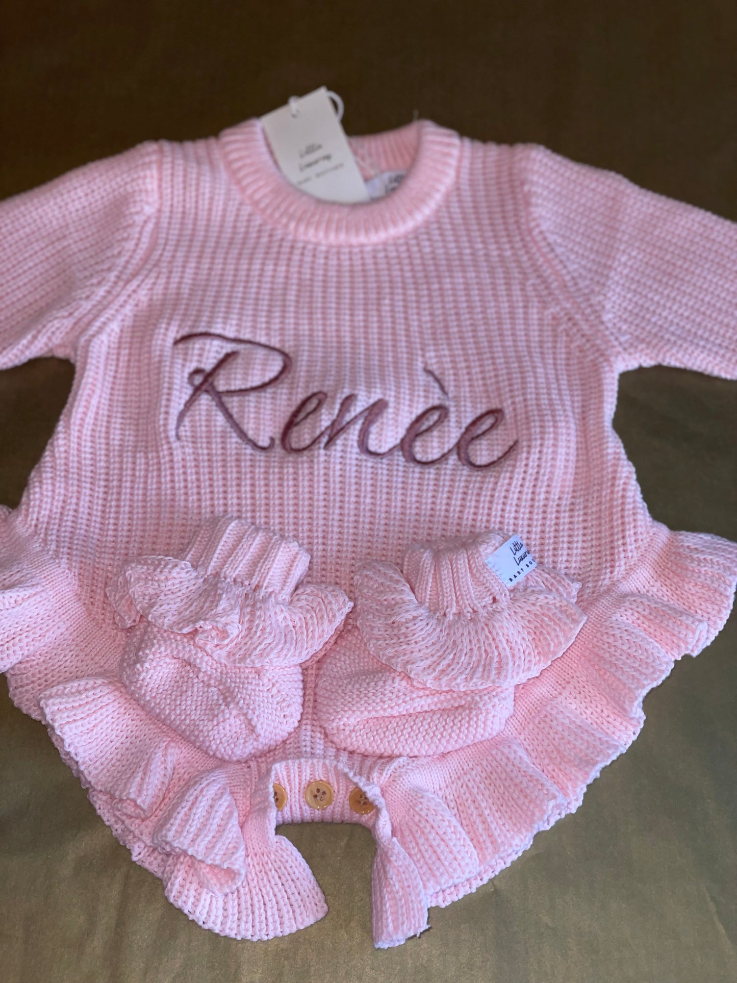 Knit Romper & Bootie Set - Frilly Edge