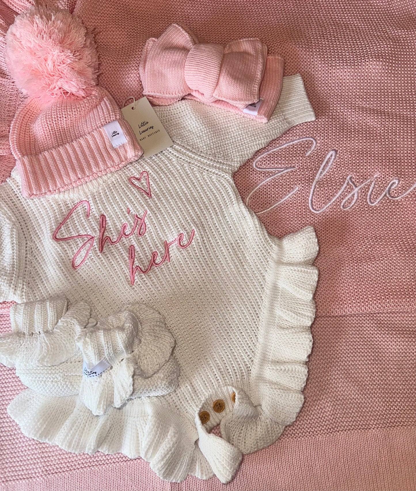 Knit Romper & Bootie Set - Frilly Edge