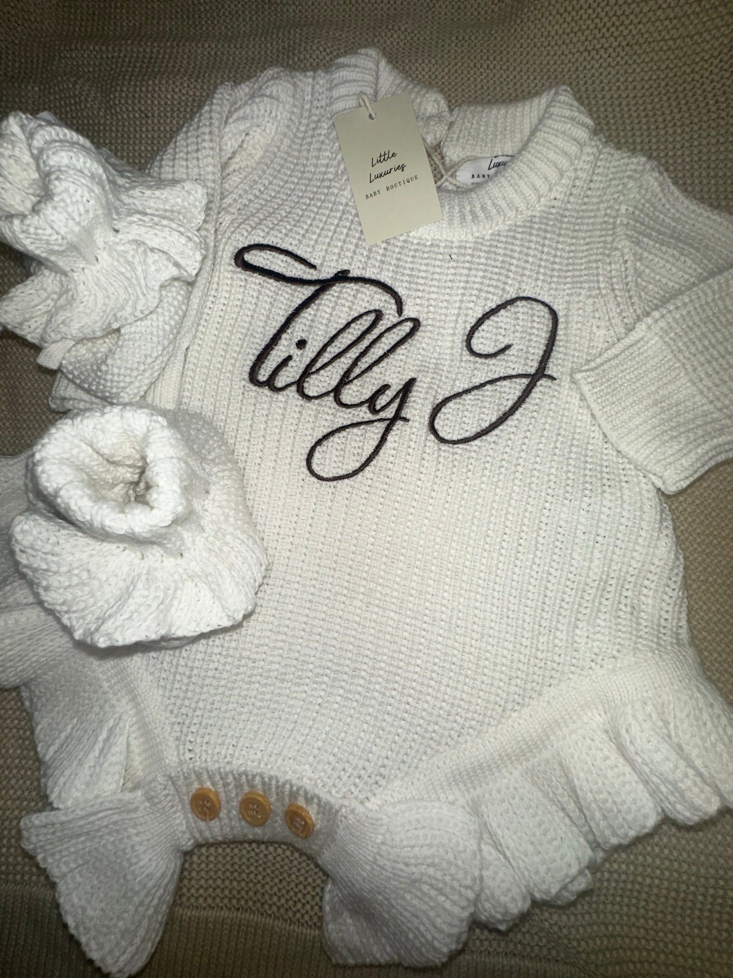 Knit Romper & Bootie Set - Frilly Edge