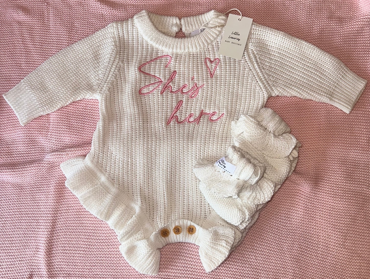 Knit Romper & Bootie Set - Frilly Edge