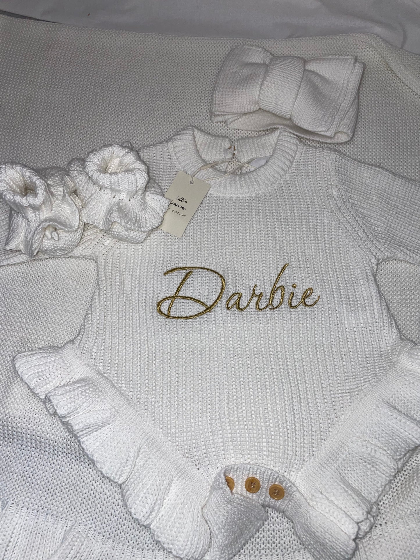 Knit Romper & Bootie Set - Frilly Edge