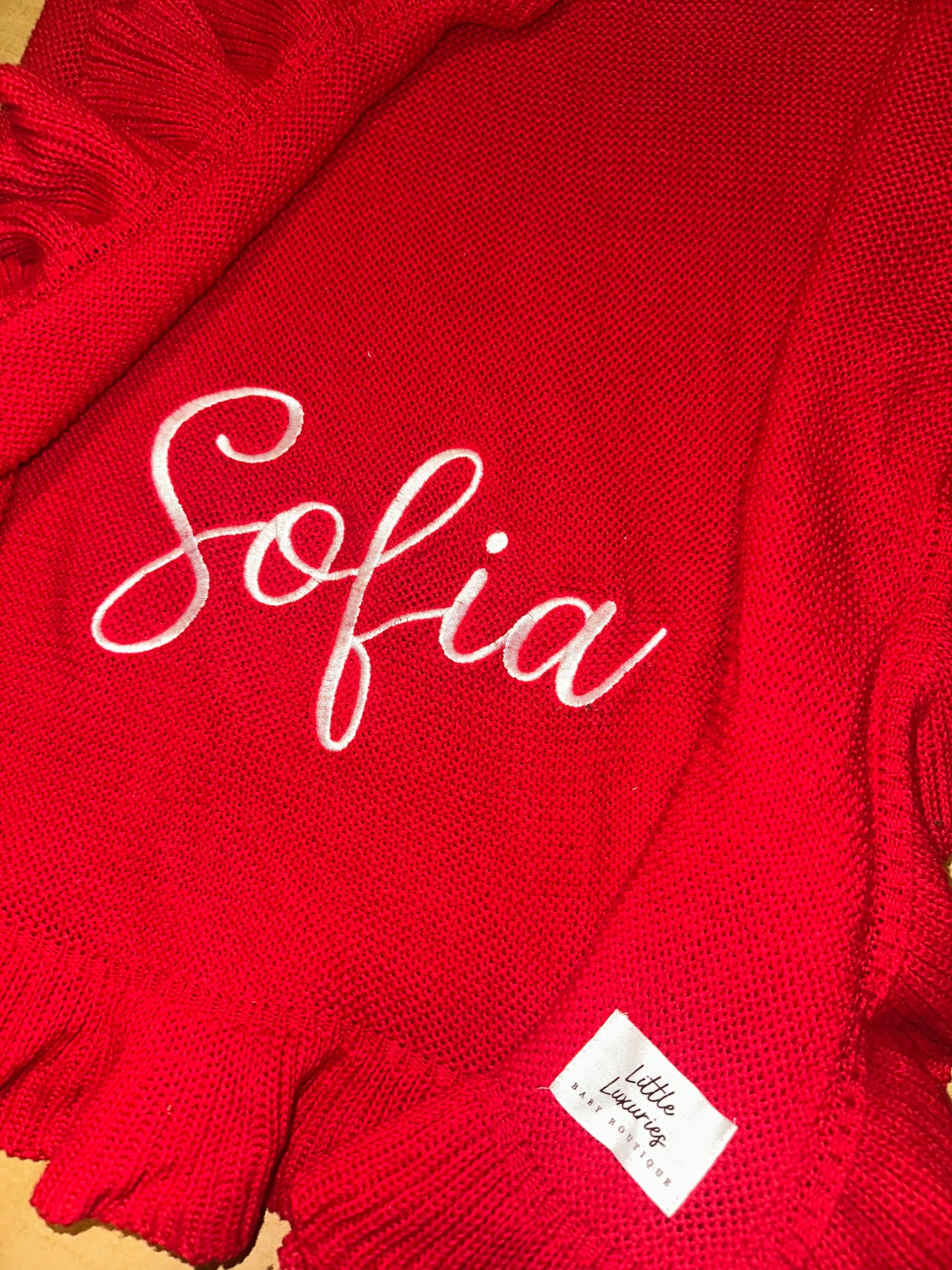 Christmas Red Cotton Blanket - Frilly Edge
