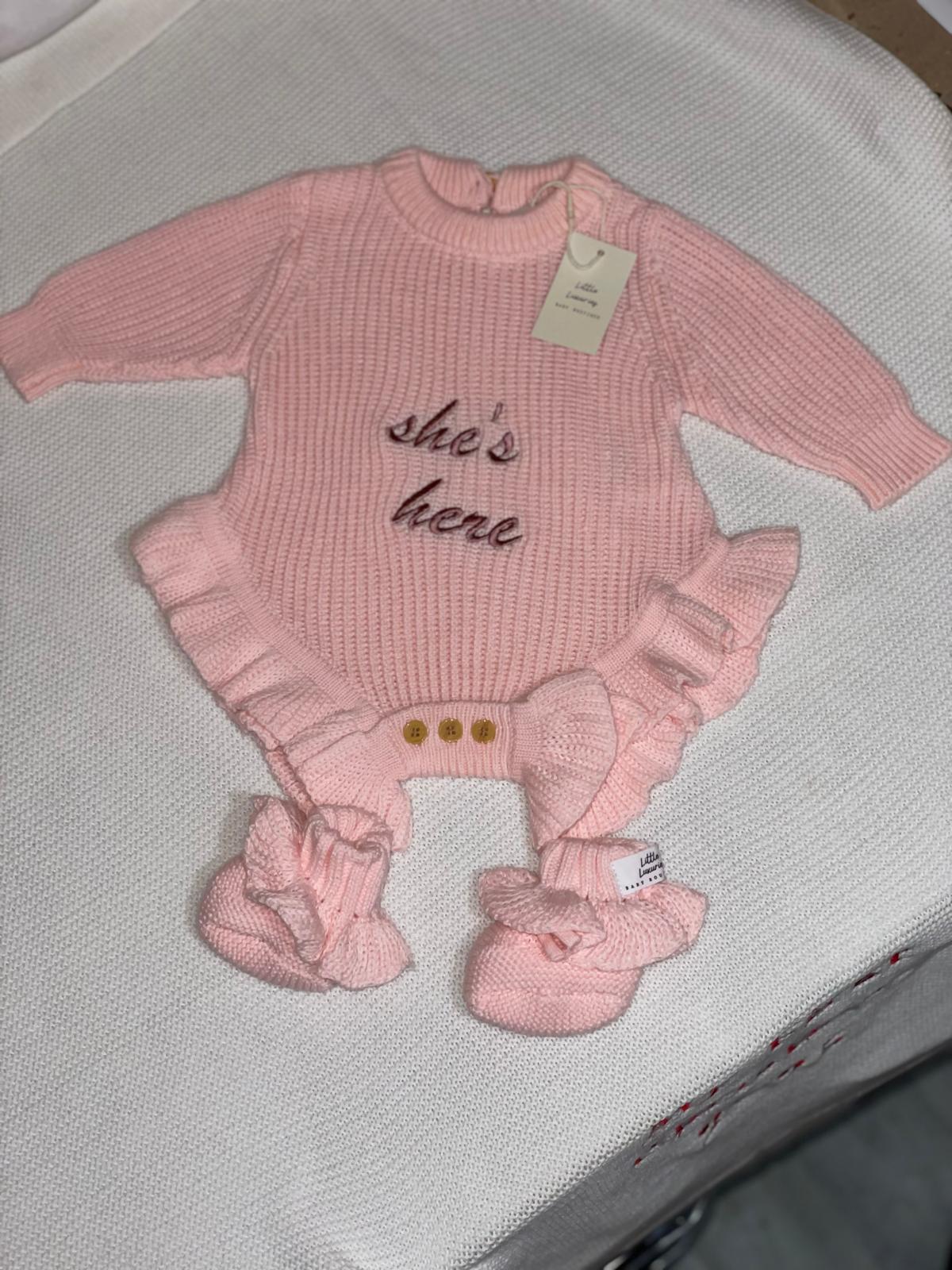 Knit Romper & Bootie Set - Frilly Edge