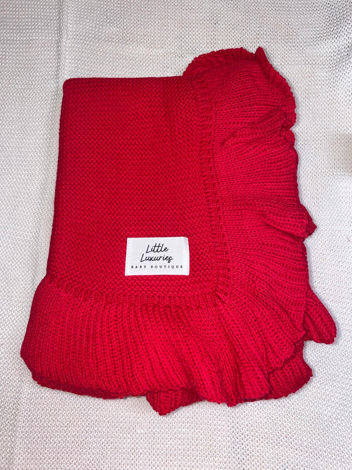 Christmas Red Cotton Blanket - Frilly Edge