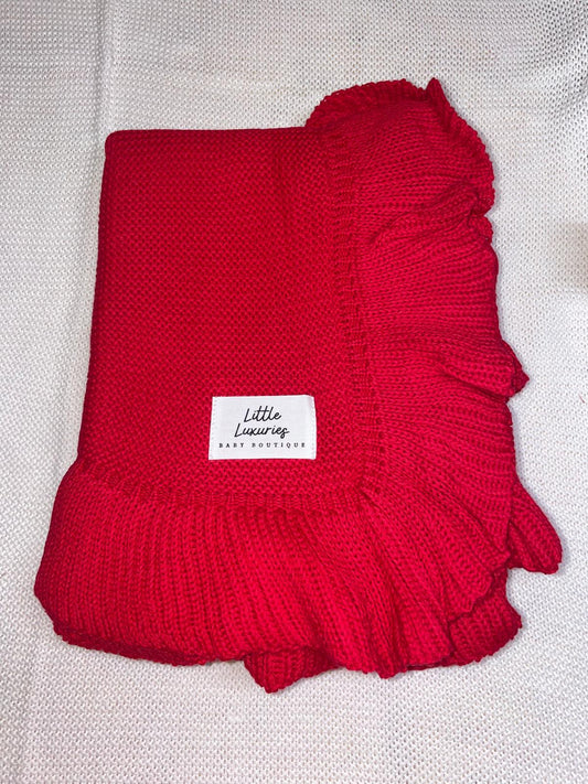 Christmas Red Cotton Blanket - Frilly Edge